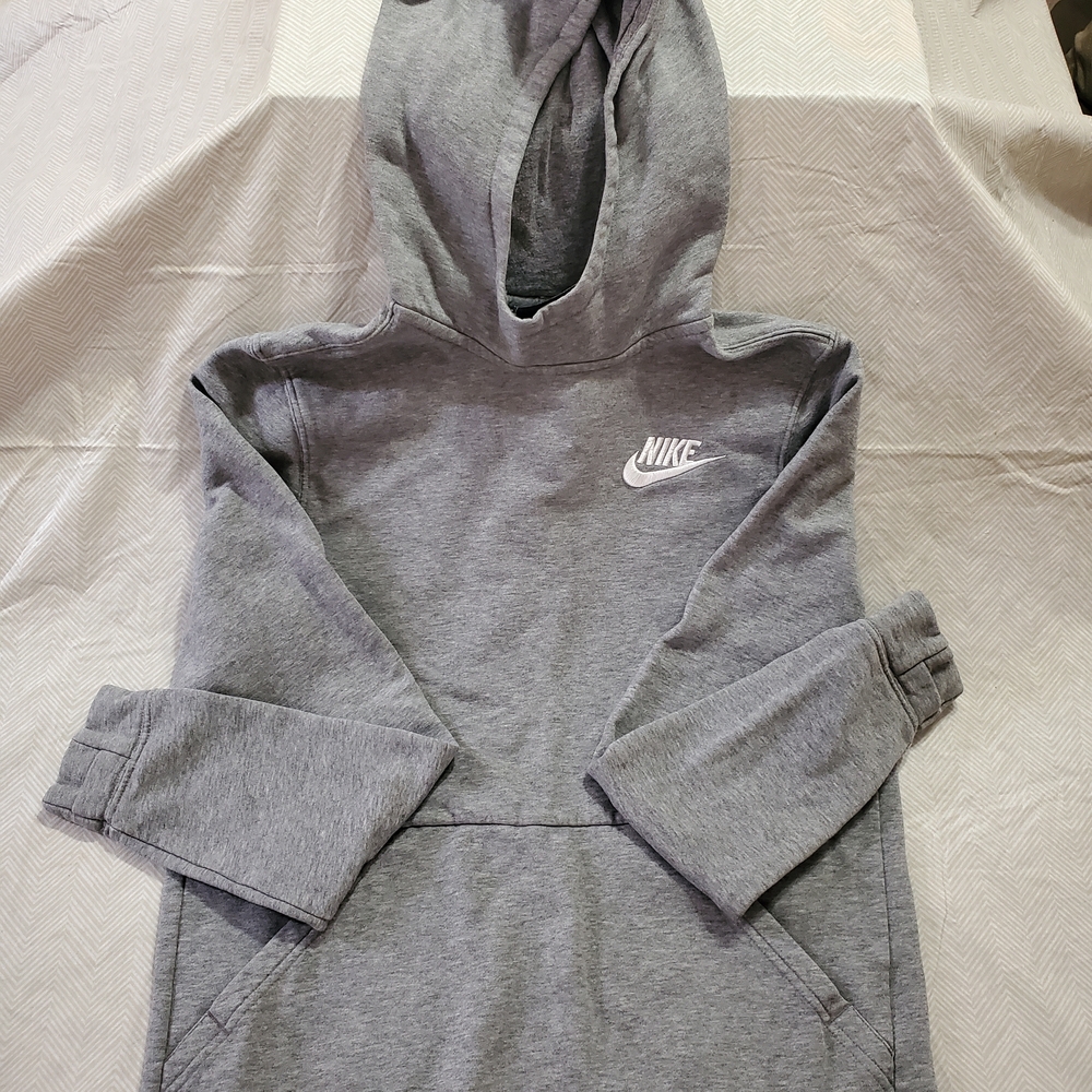 Nike Kids Gray Pullover Hoodie with White Logo